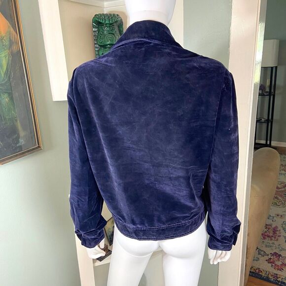 Vintage 70s Navy Blue Velvet Jean-Denim-Style Jacket Wide Collar felt velveteen - Picture 2 of 15